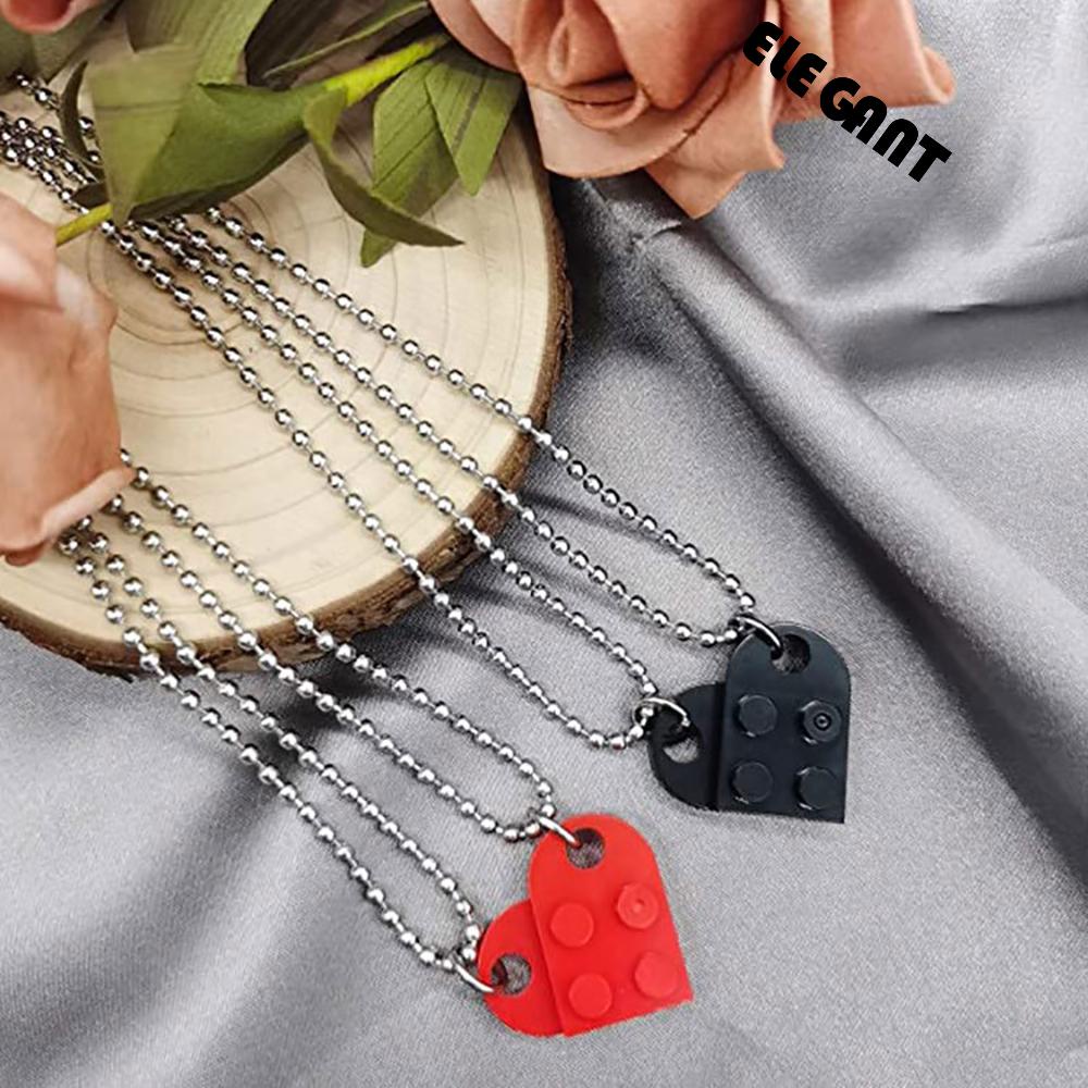 ELEGANT Creative Heart Necklace Hip hop Valentine's Gift Couple Necklaces Lovers Women Trendy Friends Men Building Brick Beads Chain