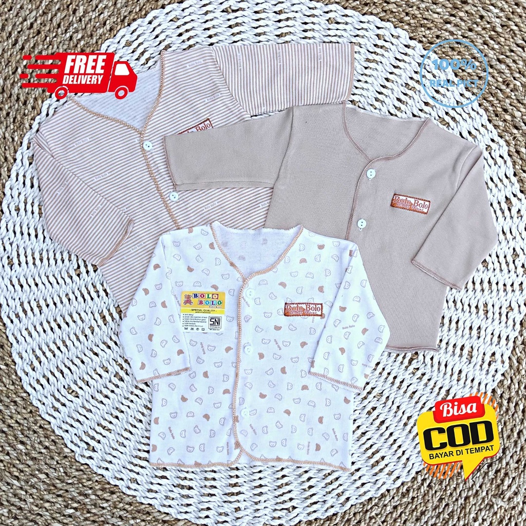 SALE 7.7 Serian Coklat Susu - 3 pcs Baju Bayi Tangan Panjang Baru Lahir 0 sd 3 Bulan Coklat Susu merk SNI Bolo - Bolo