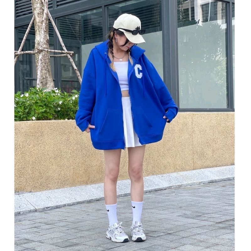 S - XXXXXL(6XL) Zip Hoodie SIMPLE C LOGO Korean style Jaket Zipper Resleting Jumbo Big size Jacket Oversized Boy Girl Biru Benhur Blue Electrik Sweatshirts ulzzang Tumblr Harajuku Unisex Pink Fanta Abu Misty Fuschia Fuchsia