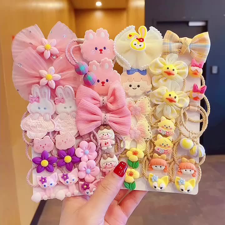J8 NEW (1 set isi 20-22 pcs) Set ikat rambut anak motif pita bunga dan kartun lucu