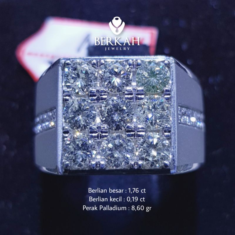 Cincin Pria Cowok Lelaki  Berlian Besar 1,76 Carat Motif Mata 9  Bersertifikat Natural Diamond