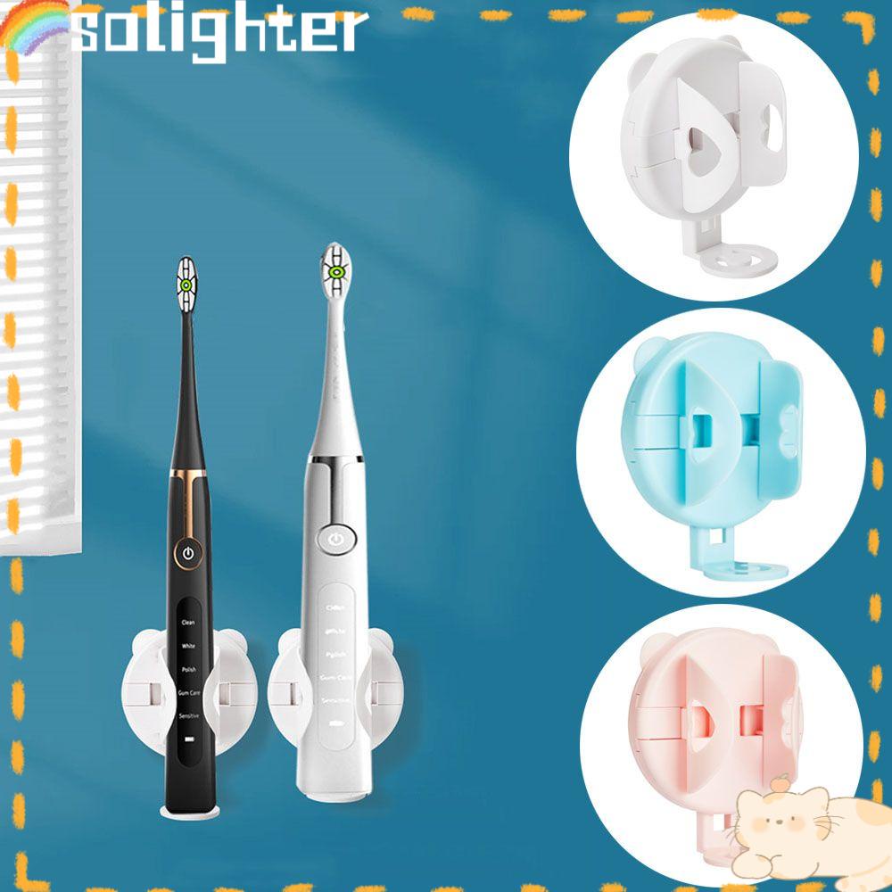 Solighter Tempat Sikat Gigi Elektrik Creative Stand Auto Lock &amp; Release Adhesive Bathroom Holder