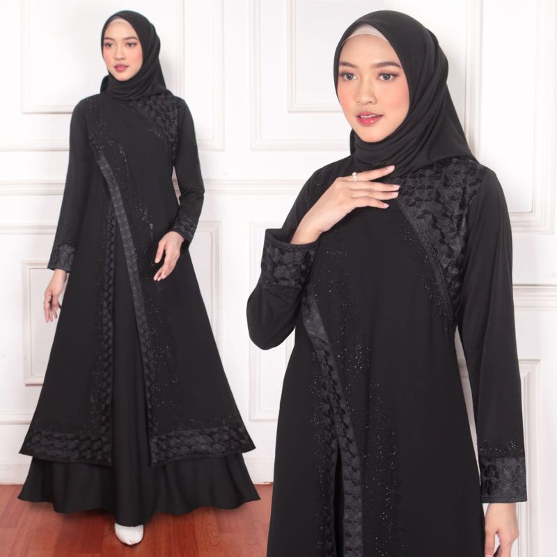 Canami GAMIS ABAYA TURKEY BORDIR MELATI FULL HITAM