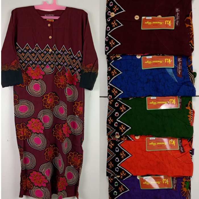 DASTER KENCANA UNGU LENGAN PANJANG POLA LABEL COKLAT