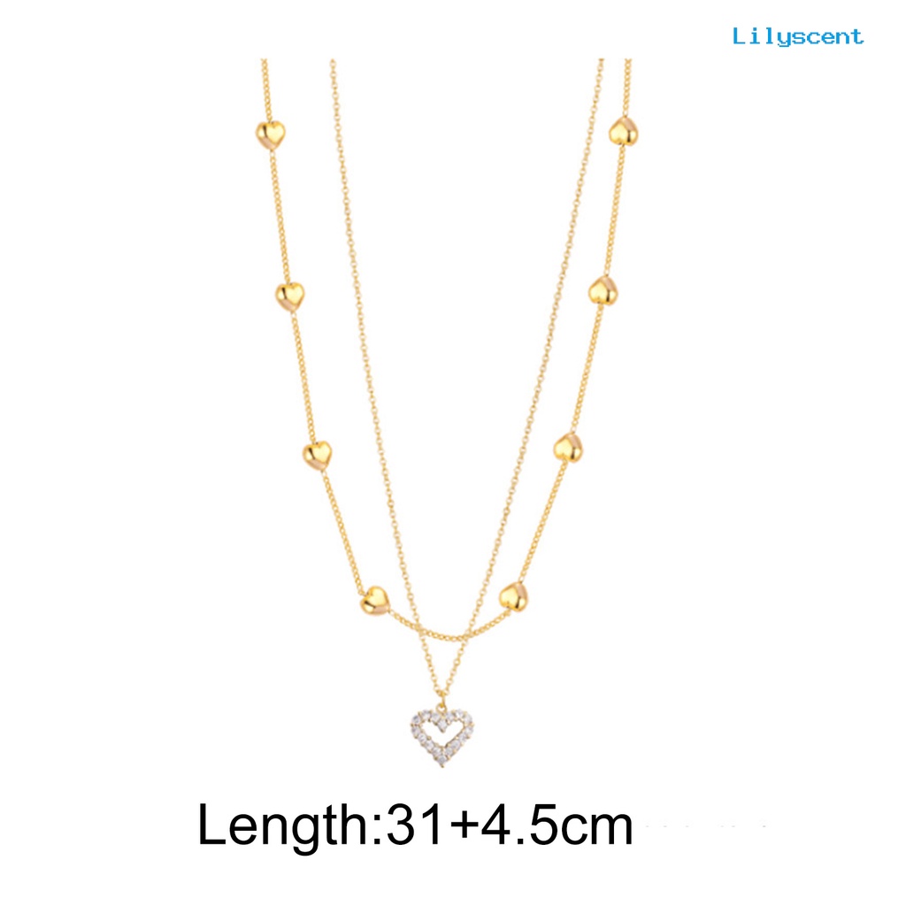 Ls Wanita Kalung Double Layer Dainty Rantai Emas Berlian Imitasi Mengkilap Jantung Liontin Wanita Klavikula Kalung Fashion Perhiasan