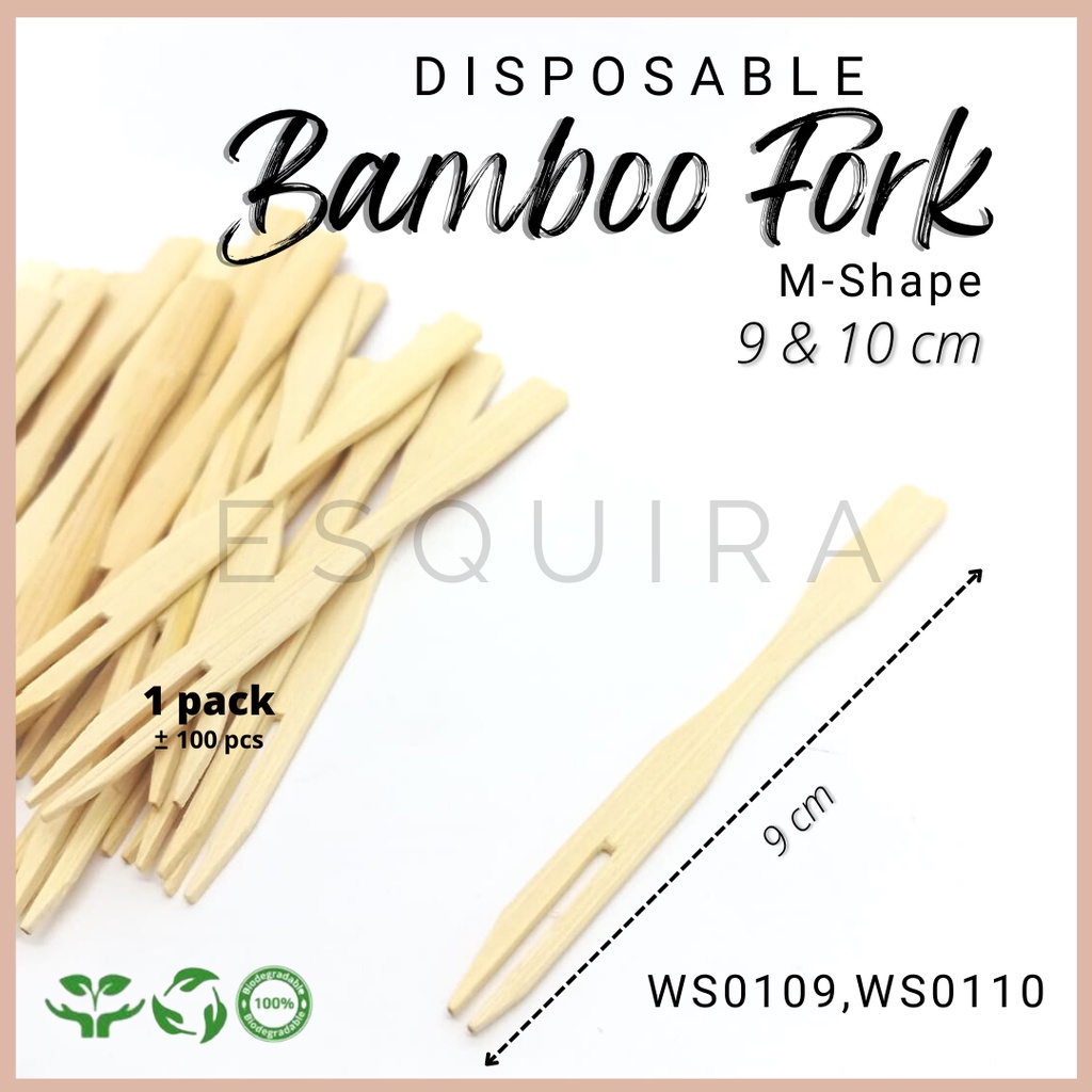 Disposable M-Shape Bamboo Fork / Fruit Fork / Grapu Kayu 9 &amp; 10 Cm / 100 Pcs / WS0109,WS0110