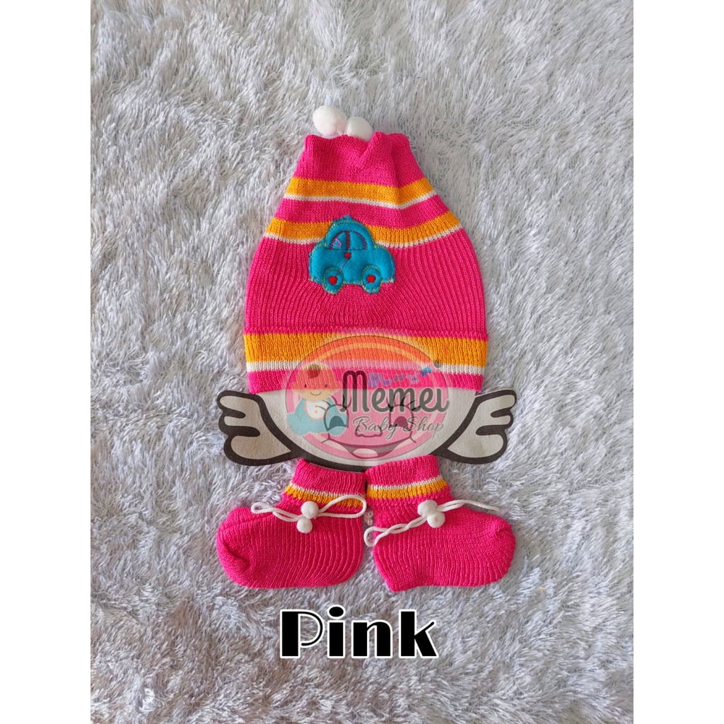 1 LUSIN (12 set) Topi bayi plus kaos kaki rajut 3 in 1 TERMURAH