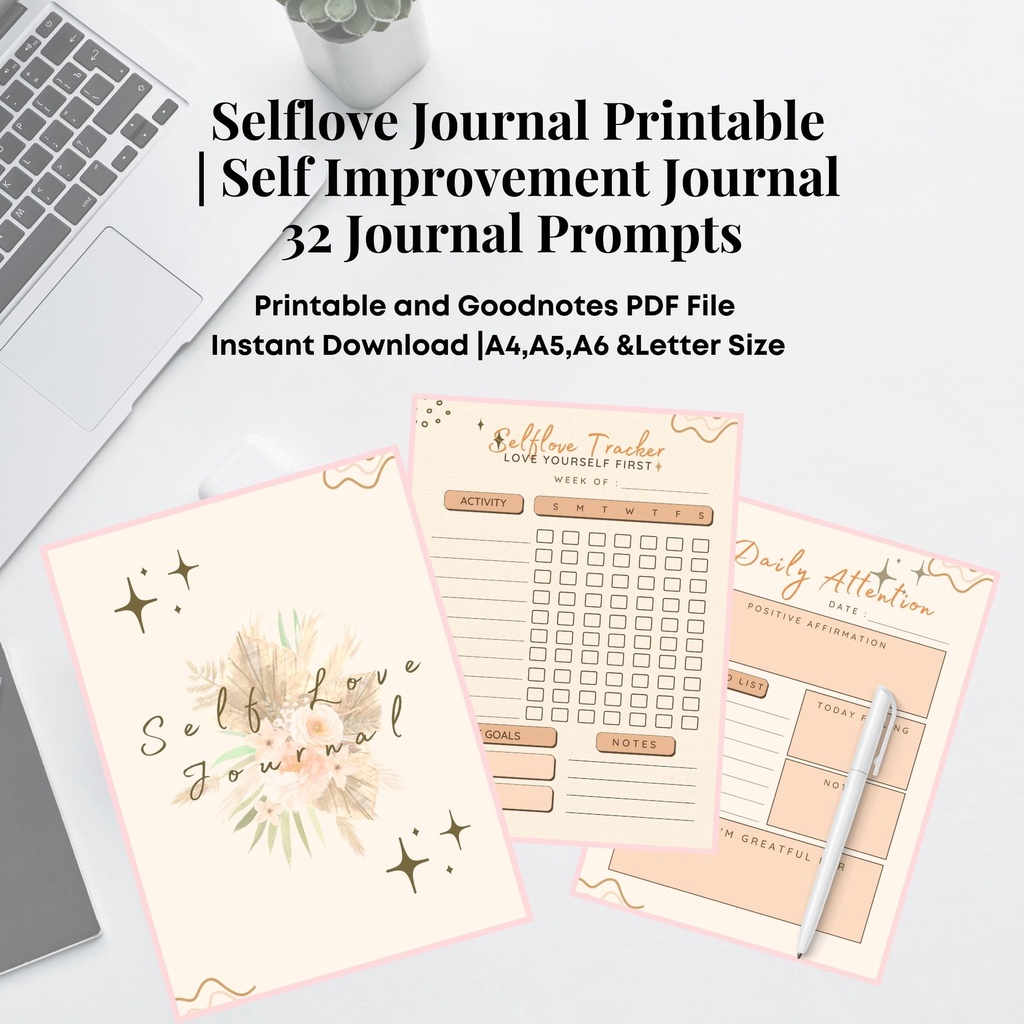 

Selflove Journal Printable to Self Improvement with 32 Journal Prompts and Ideas Activity Size A4, A5, A6, Letter Instant Download PDF File