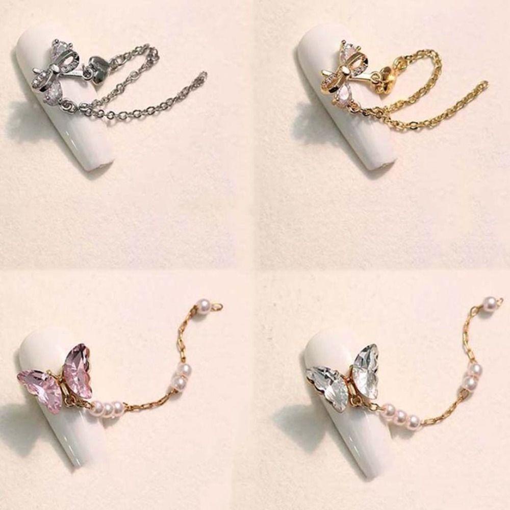 Mxbeauty Jantung Kuku Rhinestones Tulip Fashion Cinta Hati Manikur Aksesoris Bunga Nail Art Rantai 3D Nail Art Drills