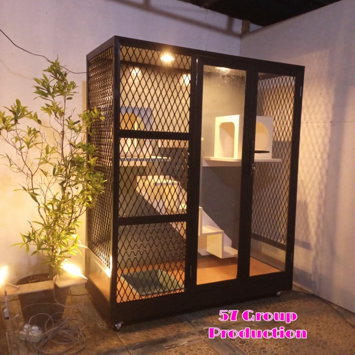 Catroom Kandang Rumah Kucing Besar Full Lampu Bahan Alumunium Modern