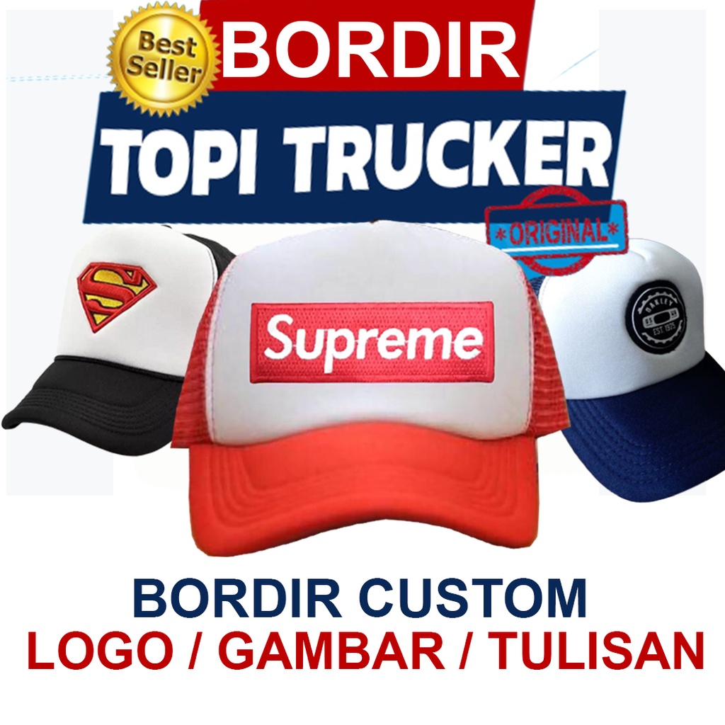 Topi trucker jaring BORDIR CUSTOM request logo gambar tulisan trucker hat custom embroidery