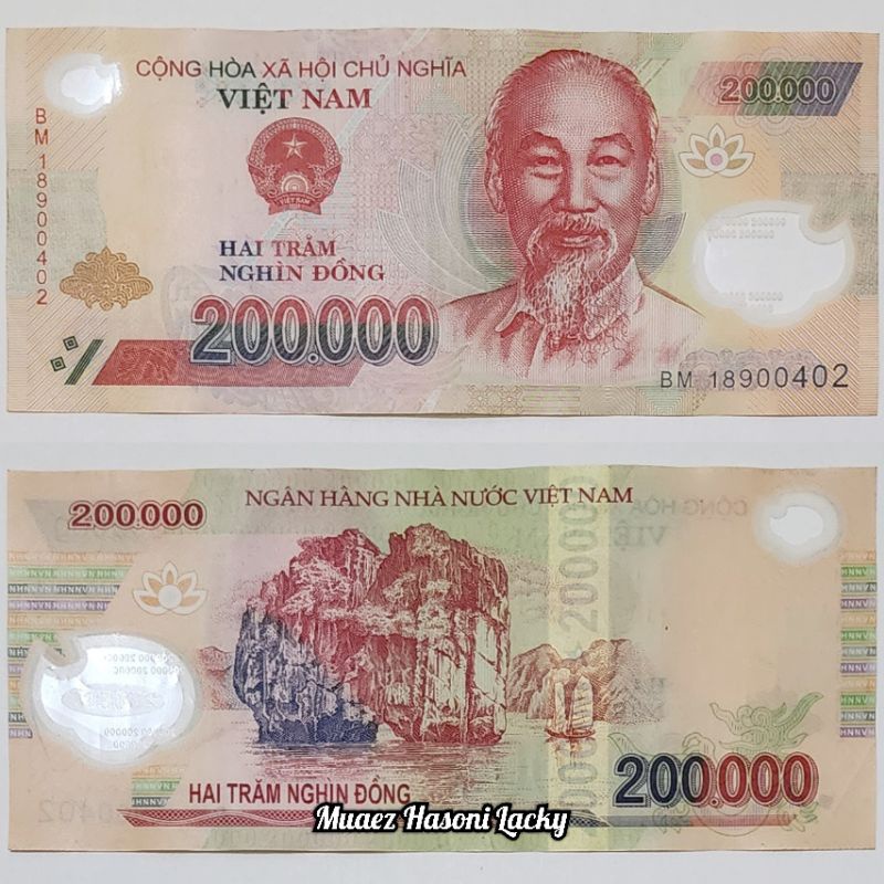 Koleksi Vietnam Dong Pecahan 200.000 Bahan Polymer Original