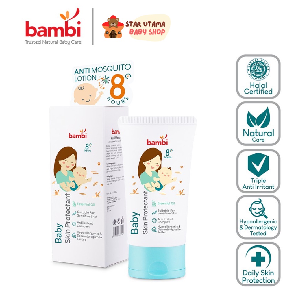 Bambi Baby Skin Protectant With Essential Oil 50ml | Lotion Pelindung Dari Gigitan Nyamuk Dan Serangga