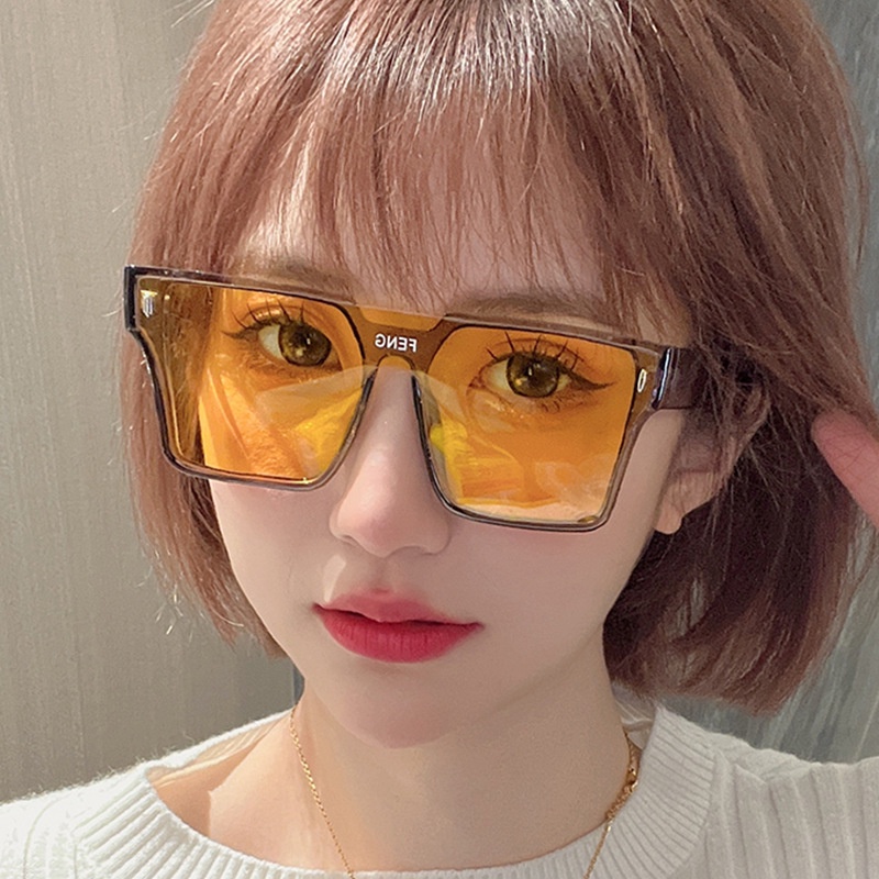 Square Decoration Black Frame Sunglasses One-piece Big Frame Kacamata Hitam Modis Modern Kacamata Perlindungan UV Sunglasses Untuk Wanita Dan Pria