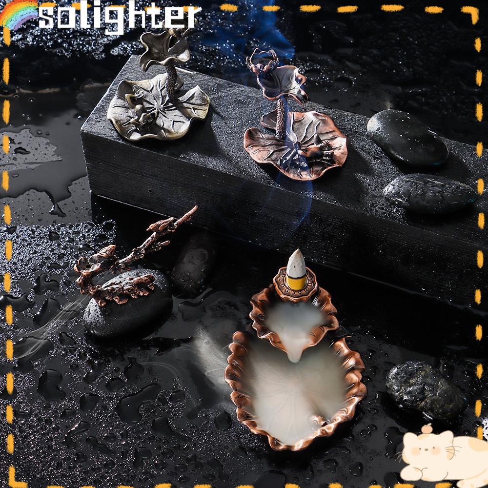 Solighter Backflow Incense Burner Hiasan Desktop Dekorasi Rumah Tempat Dupa Daun Teratai