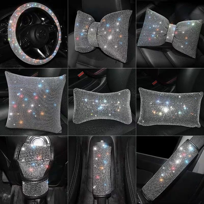 bantal leher headrest full blink silver  bantal leher full blink bantal mobil  Beludru Full Bling Bantal Kepala Leher Jok Mobil DAD BLUDRU FULL BLING BLING Series