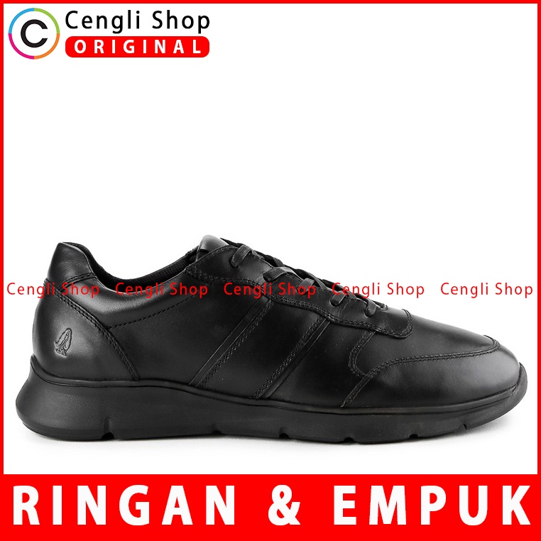 HM017 SEPATU SNEAKER PRIA HUSH PUPPIES ORIGINAL KULIT FULL BLACK POLOS