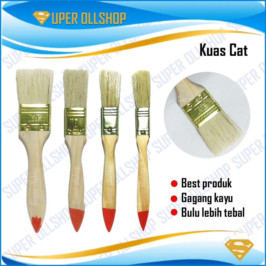 Kuas Cat Tembok / Kuas cat gagang kayu 1/2 INCH - 3/4 INCH - 1 INCH - 1.5 INCH Koas Kue Bulu Serabut Putih Loyang Bakar Kuas Mentega Murah
