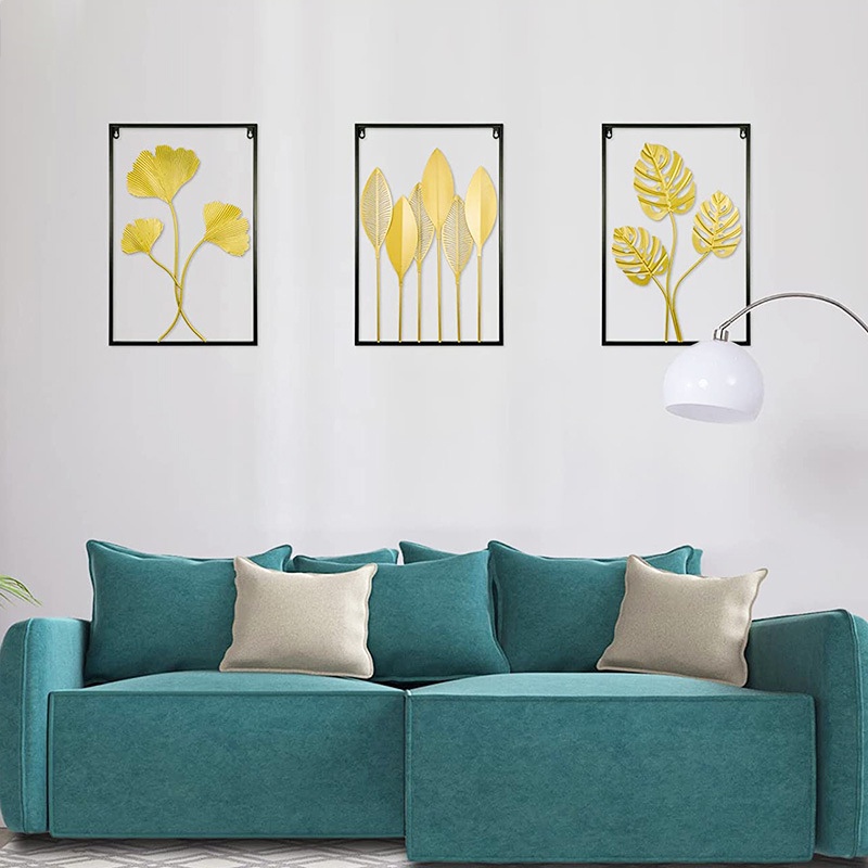 WallDecor Hiasan Dinding Frame Metal Gold WALL Decor Nordic Daun Leaf Ginko Scandinavian