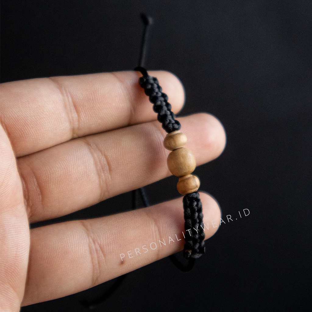 Gelang Tali Hitam Tipis Kepang Simple Prusik Pria Wanita Keren Kayu Cendana ASLI Original