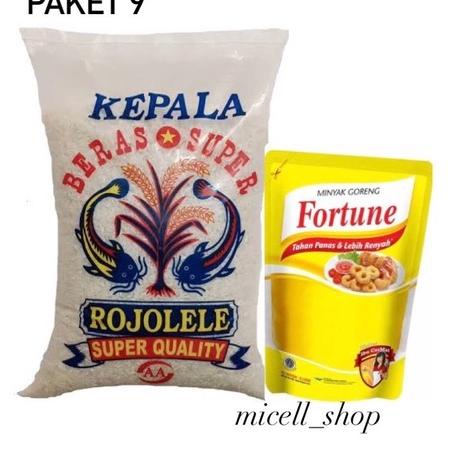 

☊ PAKET 9 Paket sembako Beras 5 liter & minyak 1 liter ✷