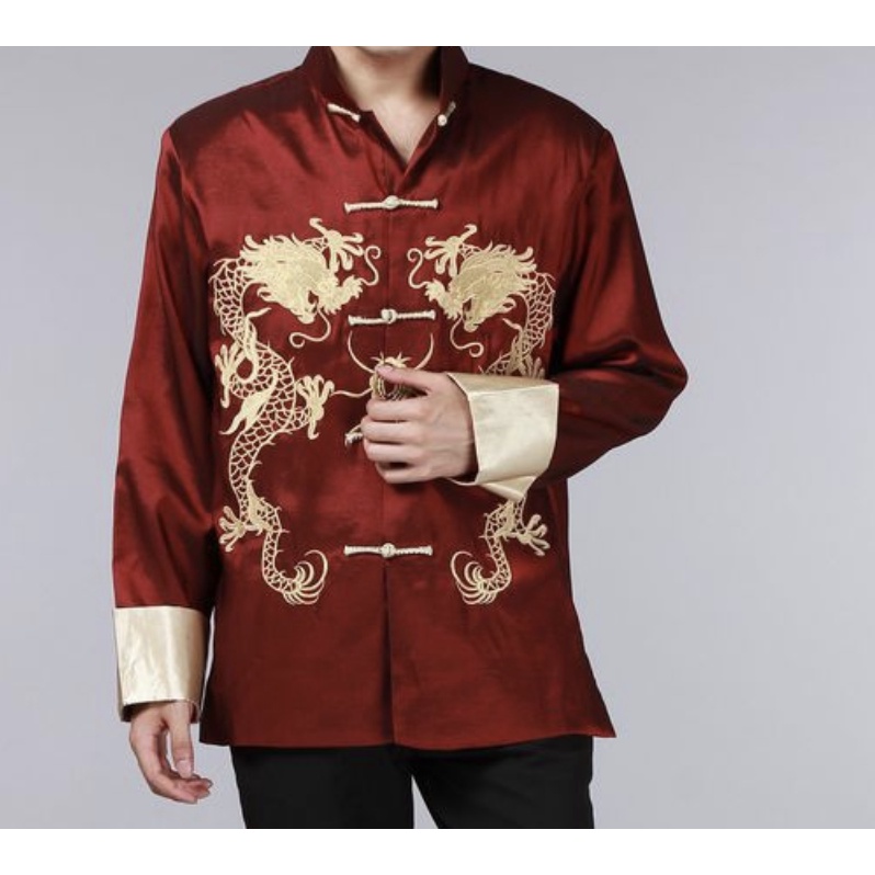 CHANGSAN CHEONGSAM CHEONG SAM CHINESE SANGJIT KEMEJA PRIA DRAGON HITAM