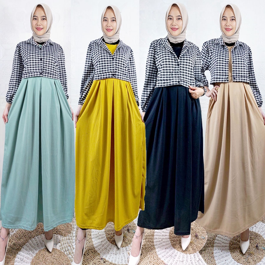 GAMIS MARSYA 2in1 ROMPI KOTAK KOMBINASI CANTIK GL FASHION