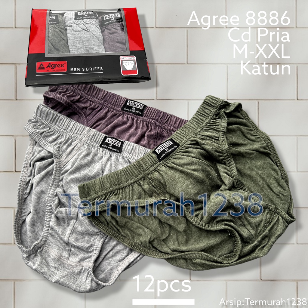 CELANA DALAM PRIA AGREE | AGREE 8886 | CD PRIA LUSINAN BAHAN KATUN 1 BOX ISI 3 PCS SIZE M - XXL