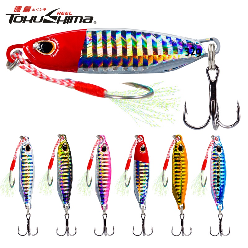 1pcs 16g/32g Lure For Fishing Gear 3D Eyes Fishing Lure Treble Hook 6warna Troli Umpan Jigging Ganda Cincin Pancing Umpan Logam Tenggelam Jig Memancing Umpan Set