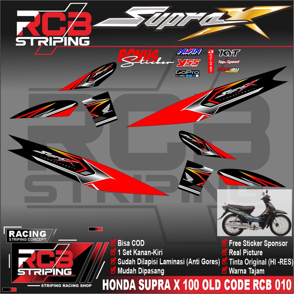 Stiker Motor SUPRA LAMA 100 110 Sticker Striping Variasi List Motor SUPRA OLD Desain Racing RCB 010