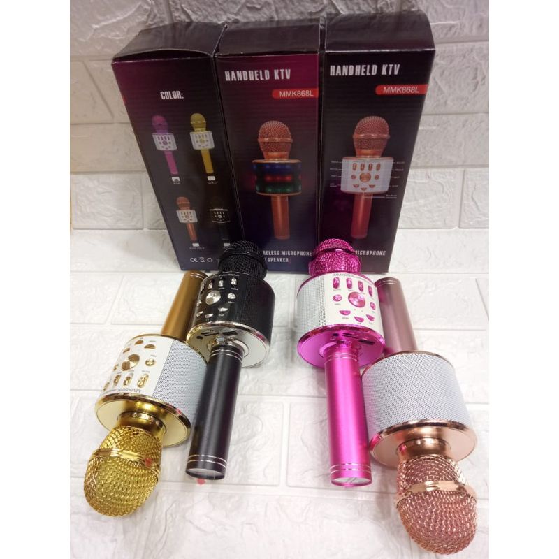 MIC KARAOKE BLUETOOTH WS-868 MICROPHONE WIRELESS MMK-868 WITH LED LAMP