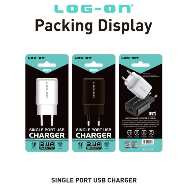 ADAPTOR CHARGER LOG - ON SINGLE PORT USB CHARGER 2.4A BATOK LOG ON
