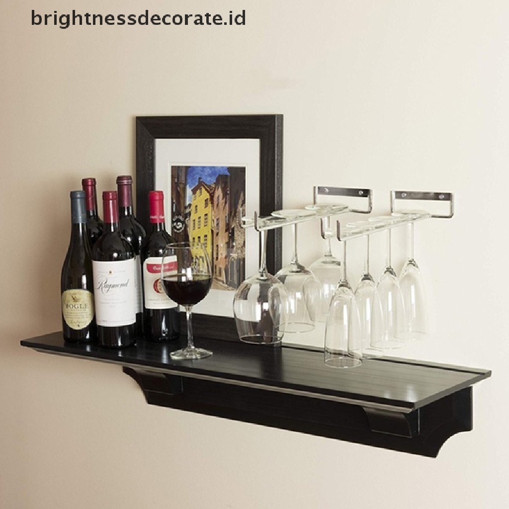 [Birth] 30cm Stemware Wine Glass Rack Dinding Besi Tempa Bisa Tempel Hitam [ID]