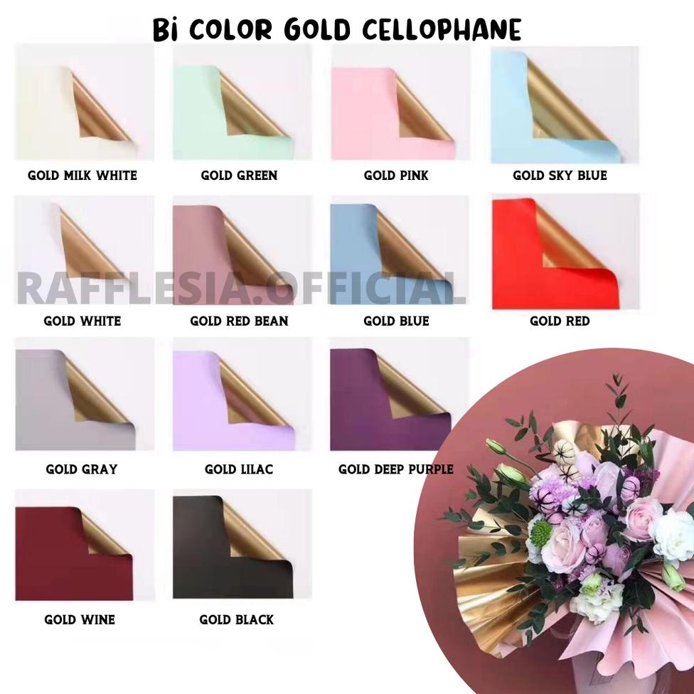 

SALEE!!!! [5 LEMBAR] Flower Wrapping Paper Bi Color Gold Emas Cellophane Kertas Bunga Korea YHP