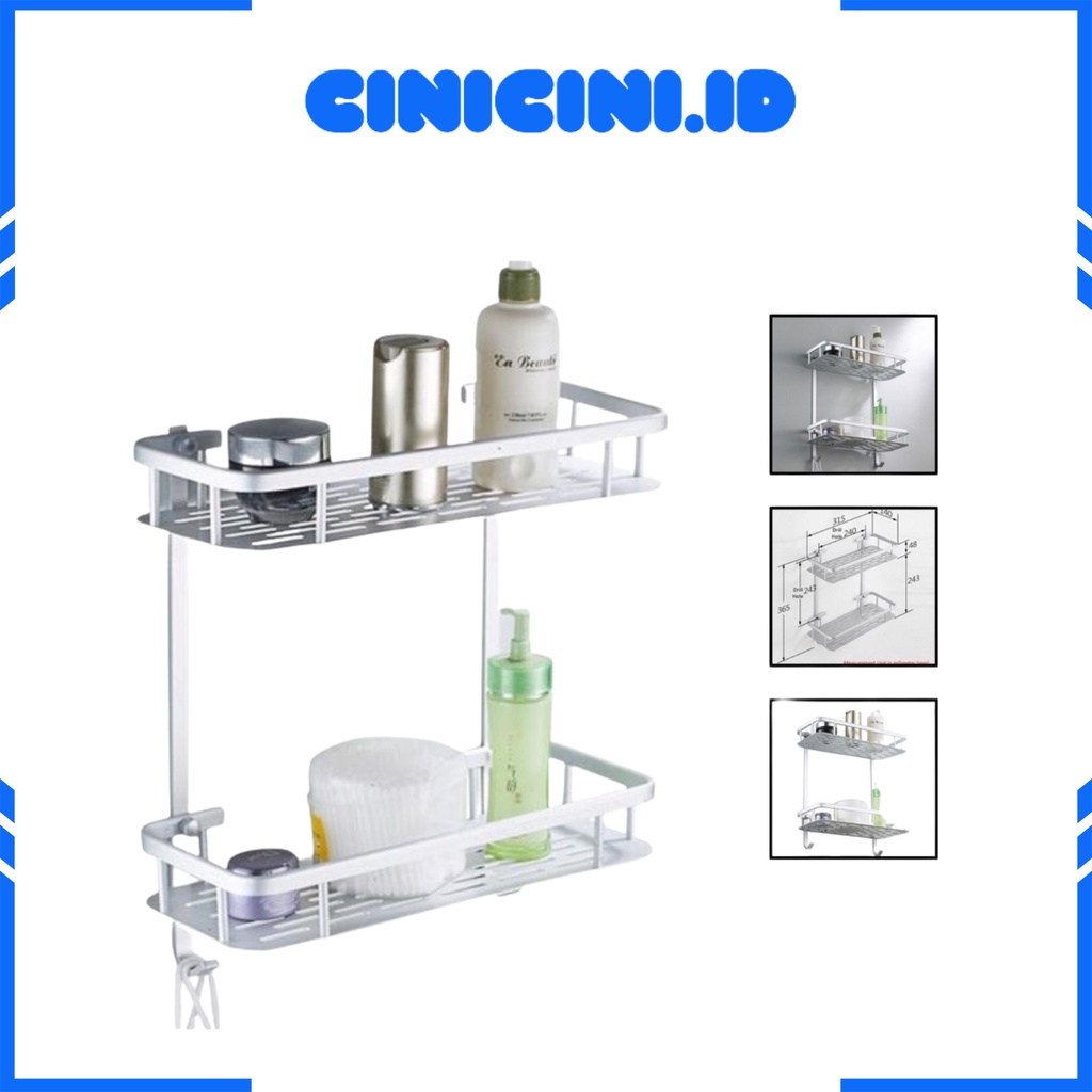[ Cinicini ] Rak Kamar Mandi Hook 2 Susun Tingkat Aluminium / Rak Gantung Kamar Mandi 2 Tingkat [ Kotak ]
