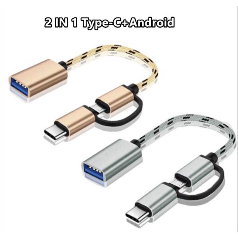 Kabel OTG 2 in 1Type C / Micro OTG multifungsi bahan besi Higt Speed usb V8 dan type C 2 in 1