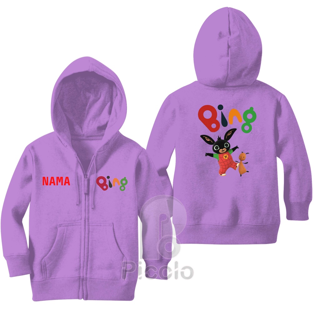 (FREE NAMA) SWEATER HOODIE ZIPPER ANAK MOTIF BIINGBING BUNNYY UNISEX