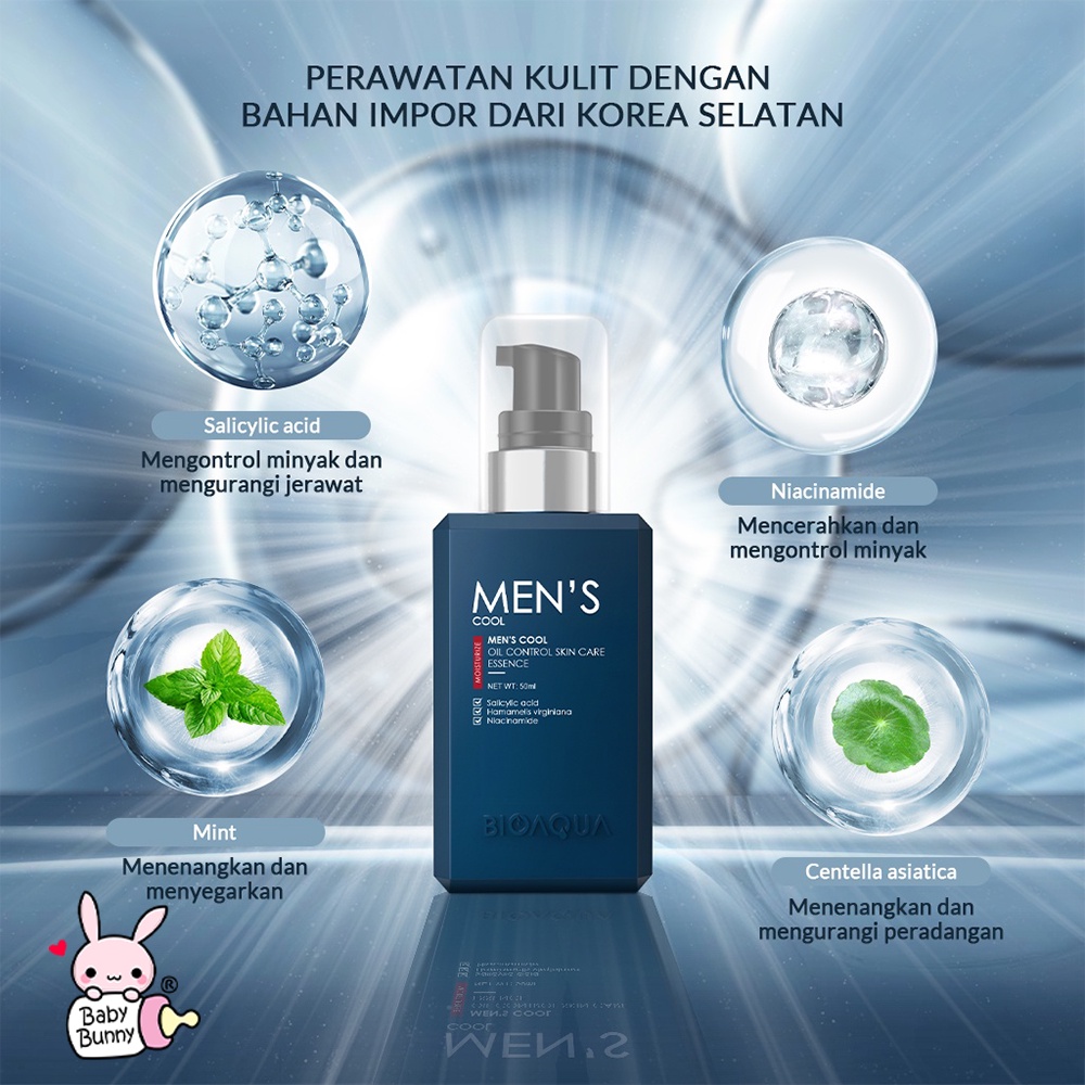 ❤ BELIA ❤ BIOAQUA Men's Cool Skincare Oil Control Brightening Toner 120ml | Essence 50ml | Cleanser 200ml | Travel Size | BPOM