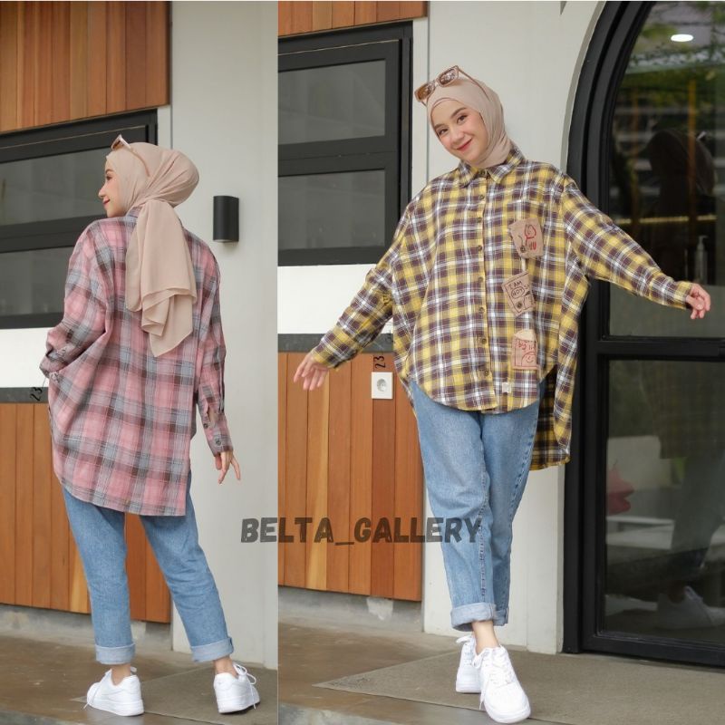 Kemeja Flanel Linen Premium Wanita Oversize Lengan Panjang Korean Style Ld 120 Ld 140