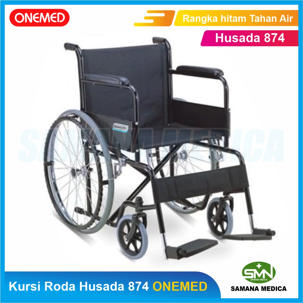 KHUSUS GOJEK dan GRAB Kursi Roda Husada FS875 ONEMED Kursi roda Standar Rumah Sakit Rangka hitam Tahan Air