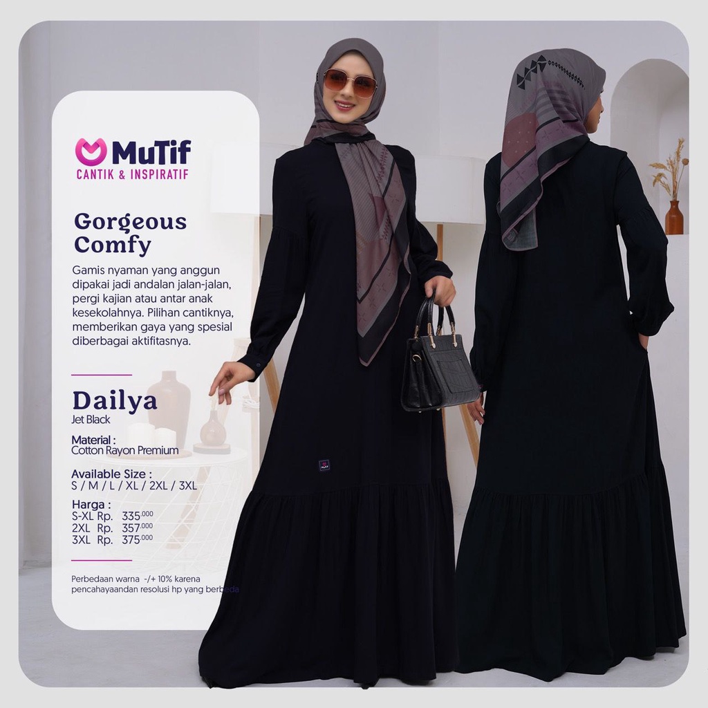 MUTIF | Dailya Jet Black | Dailya Green Olive | Dailya Burgundy Red | Dailya Navy Night | Dress Musl