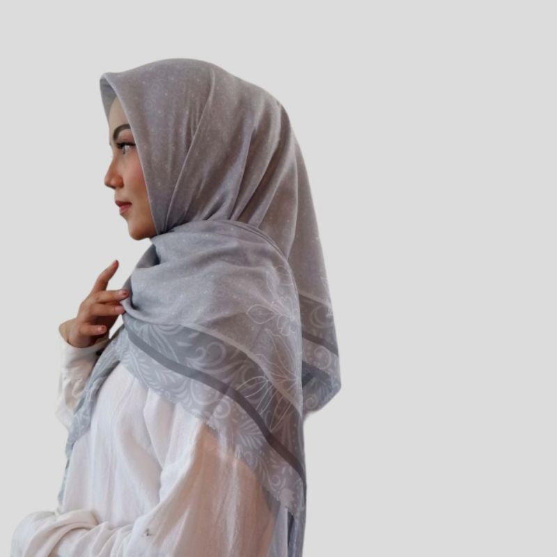 Hijab Segiempat Printing Voal Premium Lasercut Motif Simple Flower Series By Zenobia Scarves