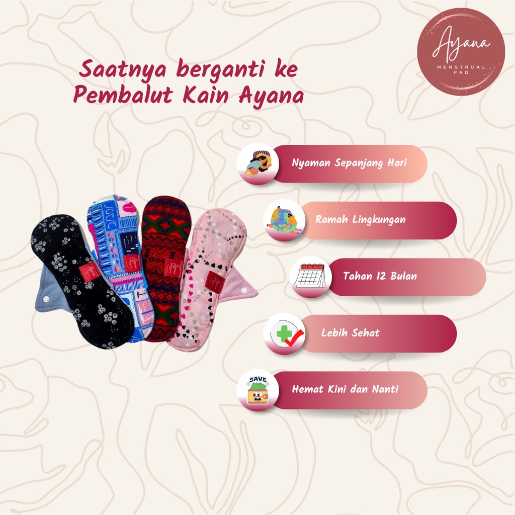 AYANA MENSTRUAL PAD ECER / ECERAN / SATUAN PEMBALUT KAIN CUCI ULANG (DAY, NIGHT, SUPERNIGHT, LITE, PANTYLINER) - MENSPAD REUSABLE