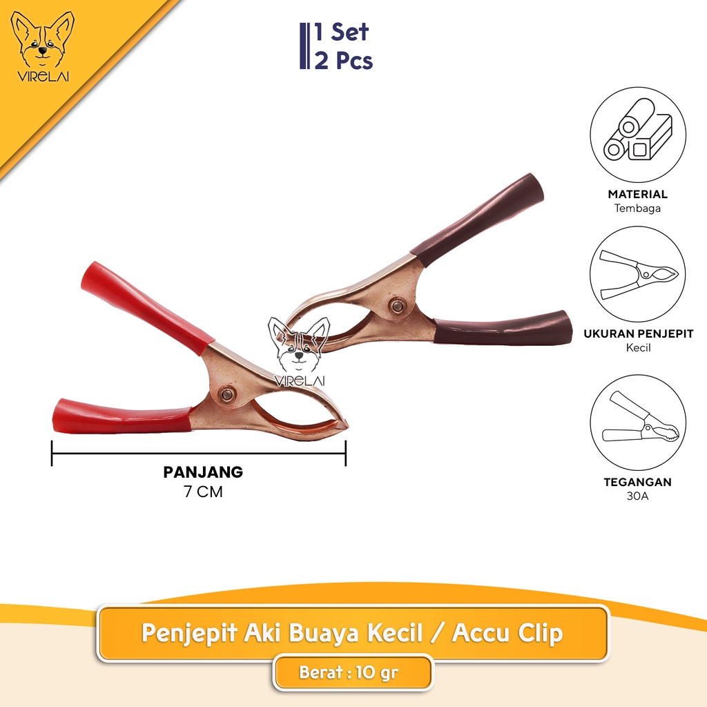 [1 Set 2 Pcs] Penjepit Aki Buaya Kecil / Sedang / Besar / Accu Clip