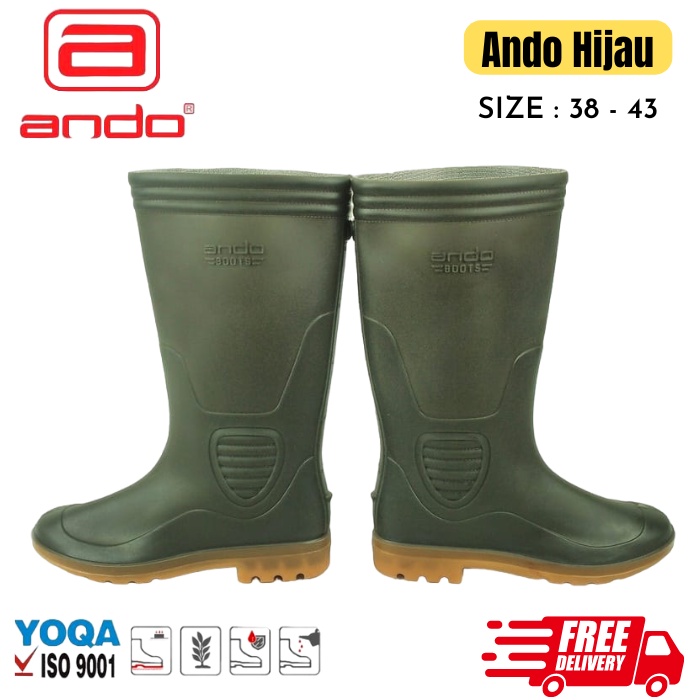 Murah Sepatu Boots Pria Karet Tinggi Anti Air Ando Hijau / Sepatu Apd Boot