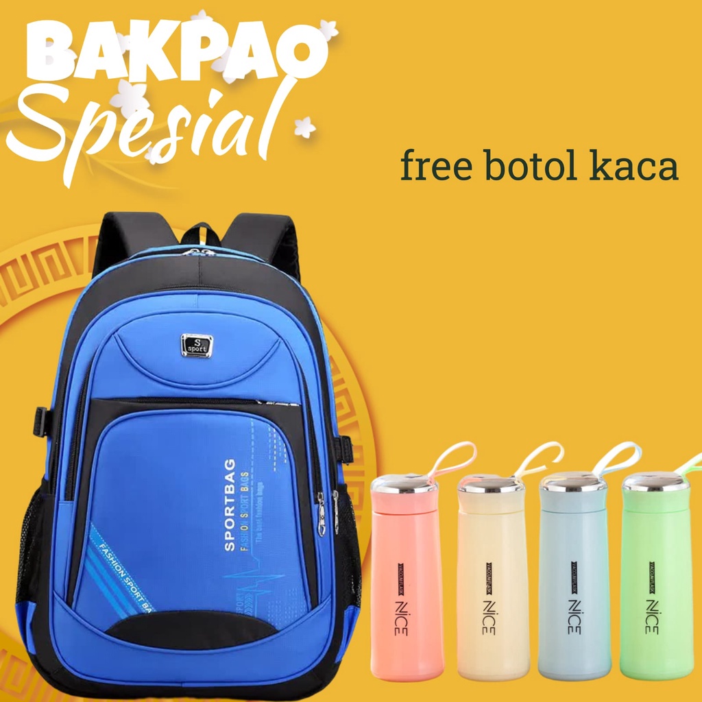 Tas Sekolah Anak Perempuan SD SMP SMA Ransel Kerja ORIGINAL Tas Sekolah Anak Laki-Laki Free Botol Minum Kaca