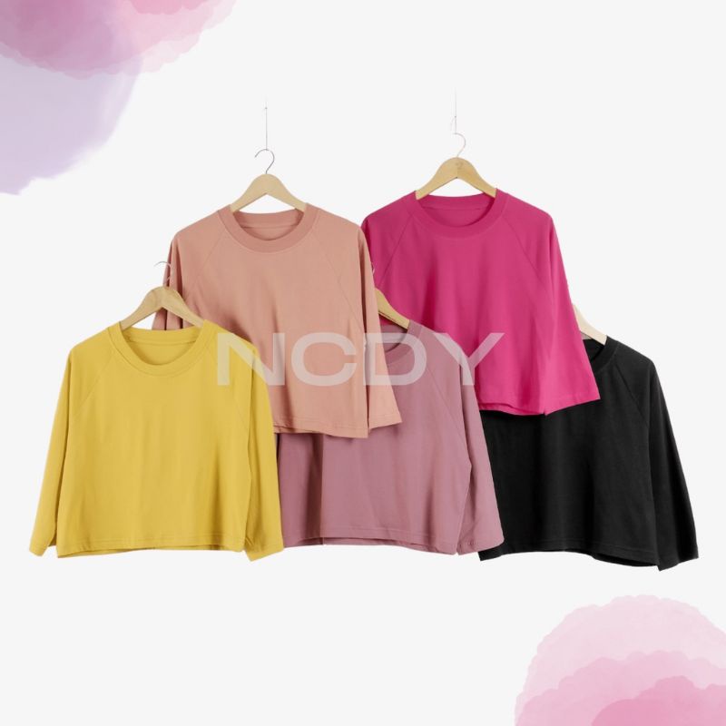 Basic Crop Top Oversized Hijabers / Atasan Kaos Crop Polos Oversized Lengan 3/4