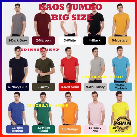 KAOS POLOS PRIA LENGAN PENDEK COTTON COMBED 30S JUMBO XL XXL XXXL