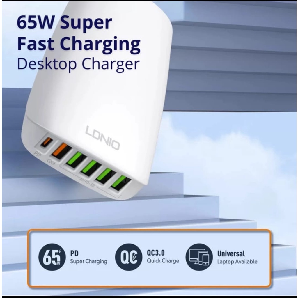 LDNIO Desktop Charger Super Fast Charging 65w 6 USB Port A6573C