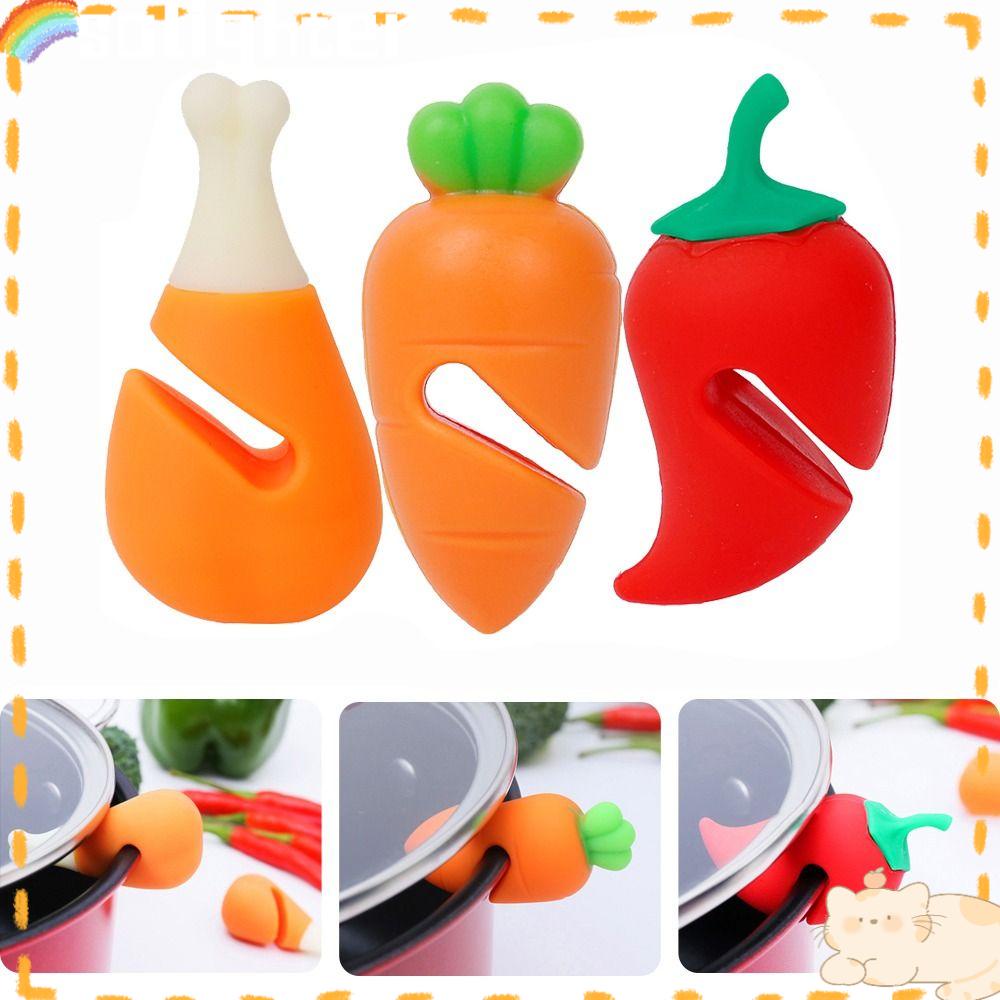 Solighter 4pcs Pengangkat Tutup Panci Silikon Bentuk Cabe Sup Lucu Kreatif Anti Tumpah